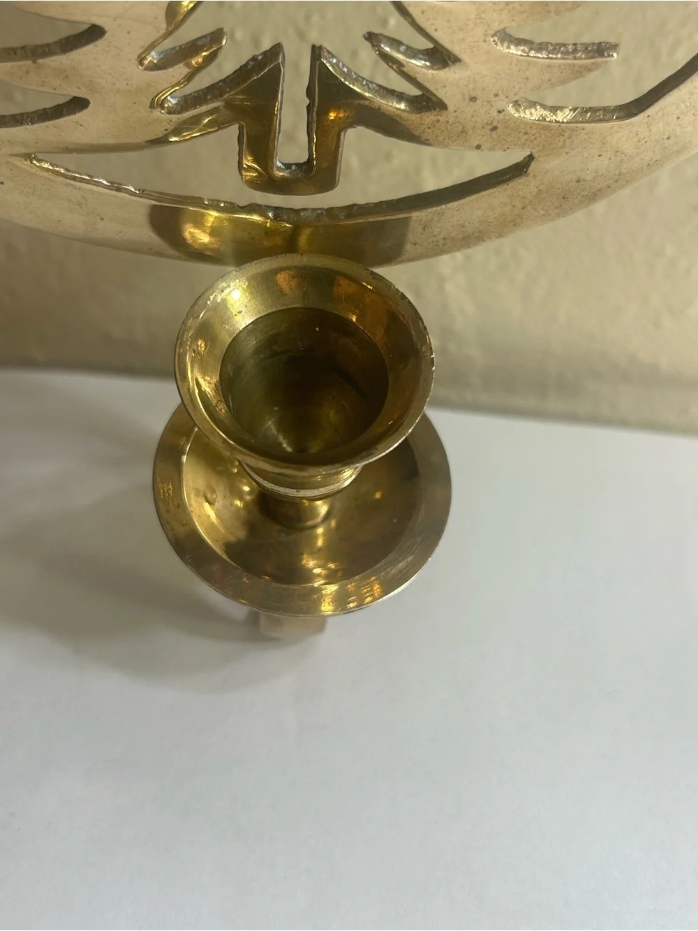 Brass Wall-Mounted Candle Holder with Pine Tree Motif - Brass